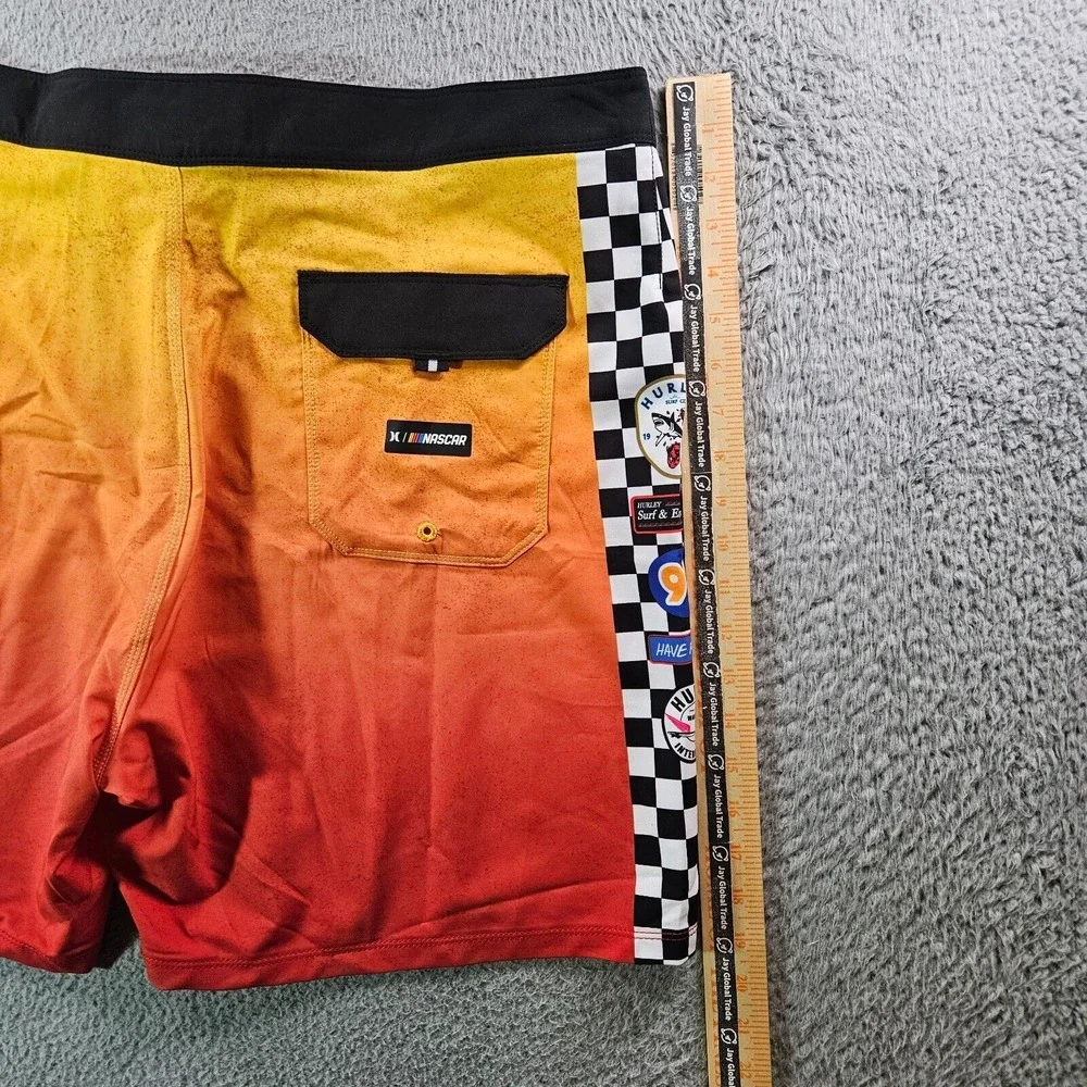 NWT Hurley Nascar Board Shorts Swim Trunks Men 38 No Liner Racing‎ Car Orange